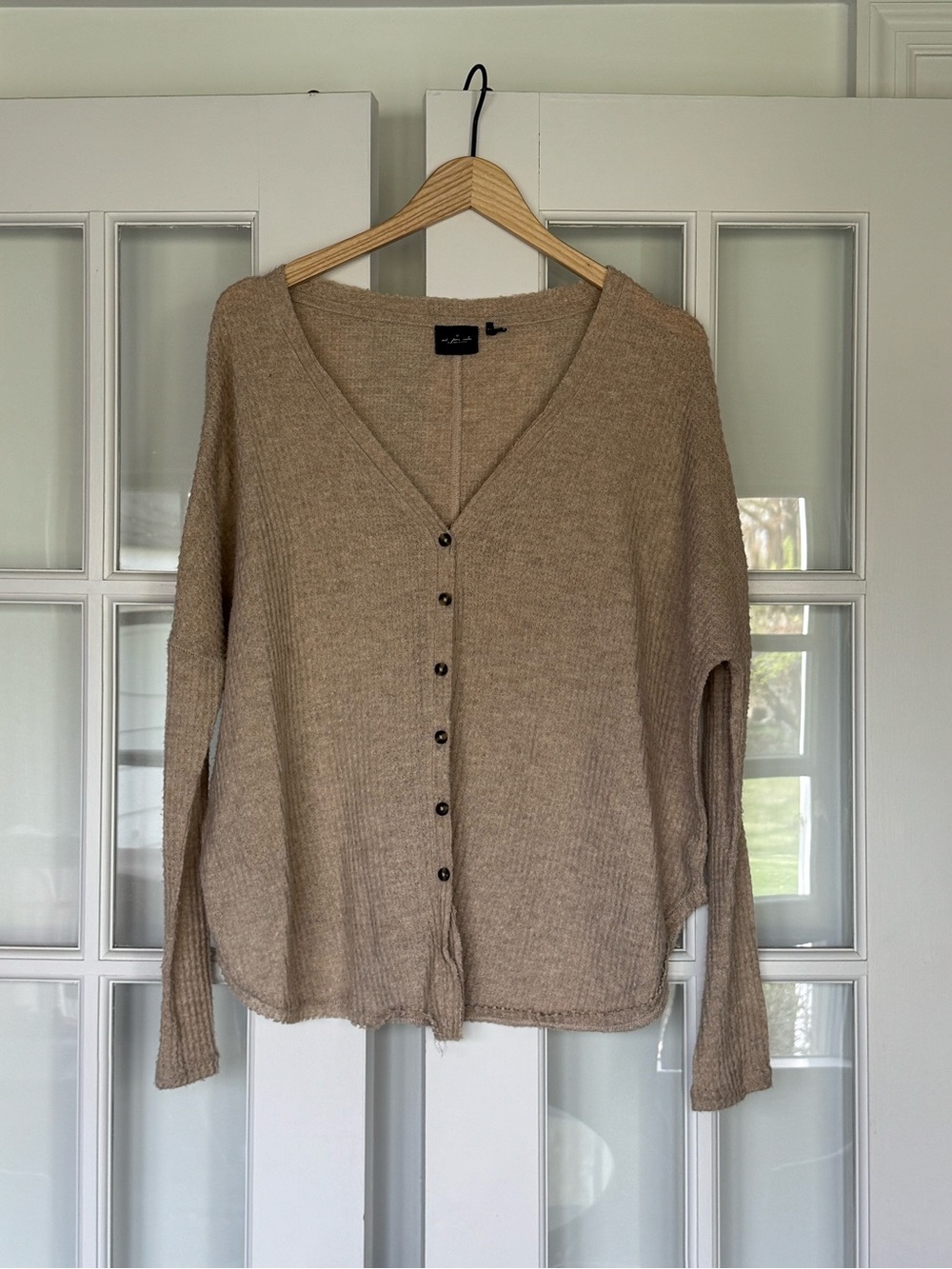 Out From Under Urban Outfitters Waffle Button Down Tan Top
